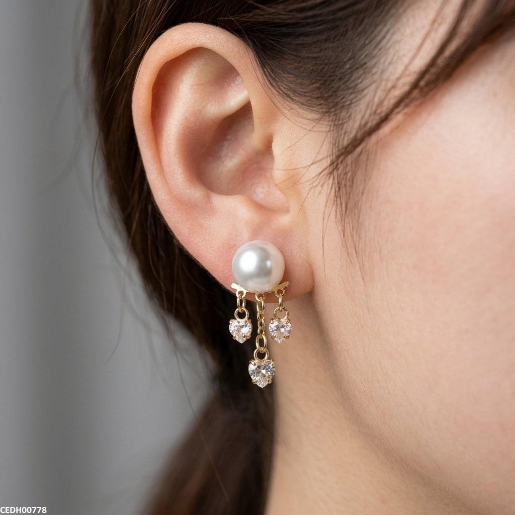 CEDH00778 ZCD Round Pearl Heart Drop Earrings - CEDH