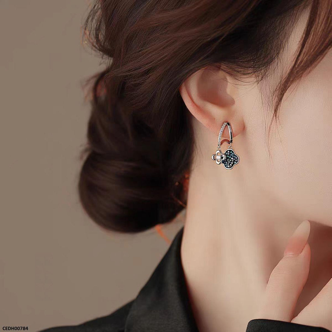CEDH00784 ZCD Double Flower Drop Earrings Pair - CEDH
