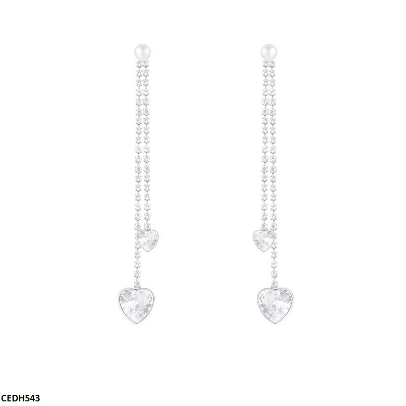 CEDH543 DDJ Round Chain Heart Drop Earrings - CEDH