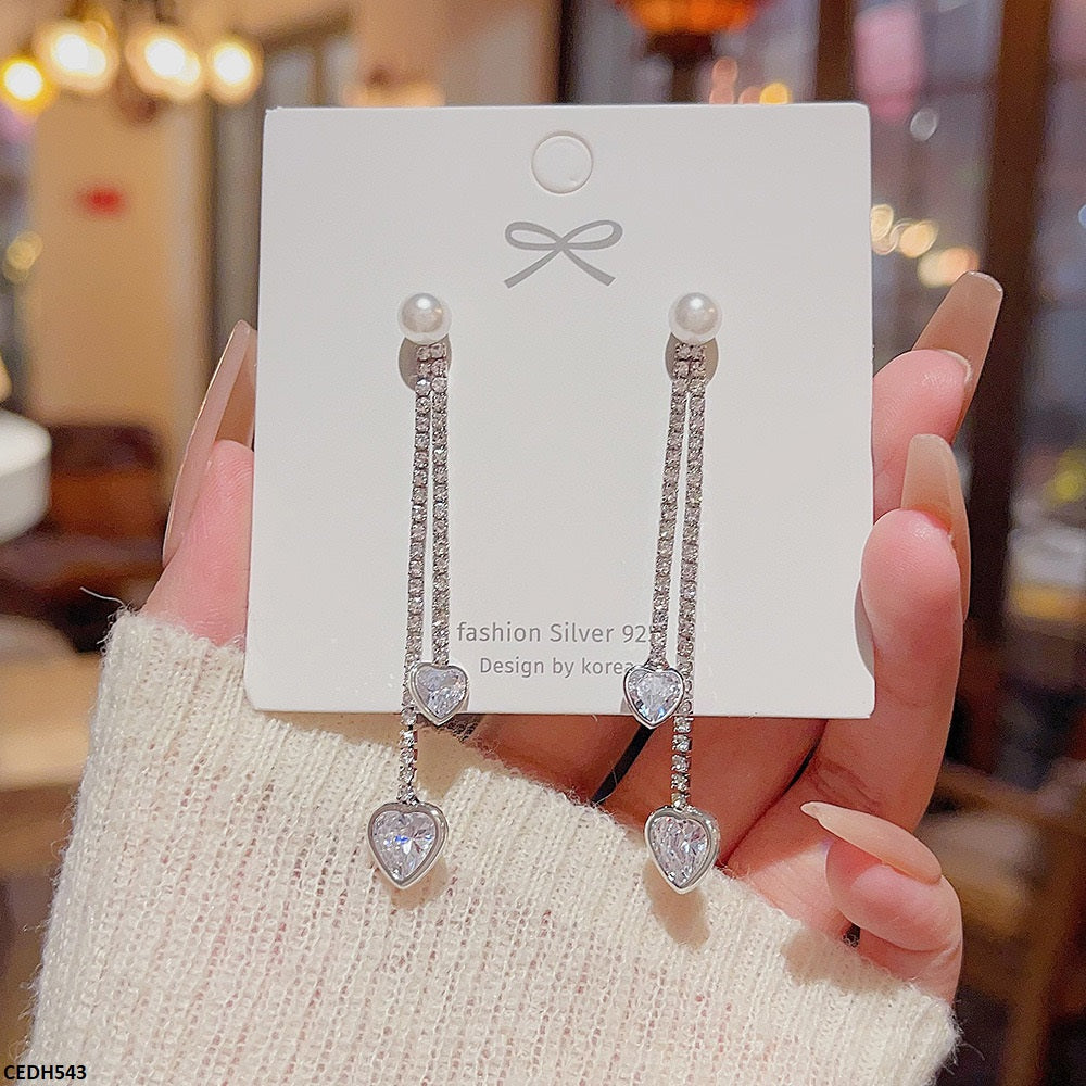 CEDH543 DDJ Round Chain Heart Drop Earrings - CEDH