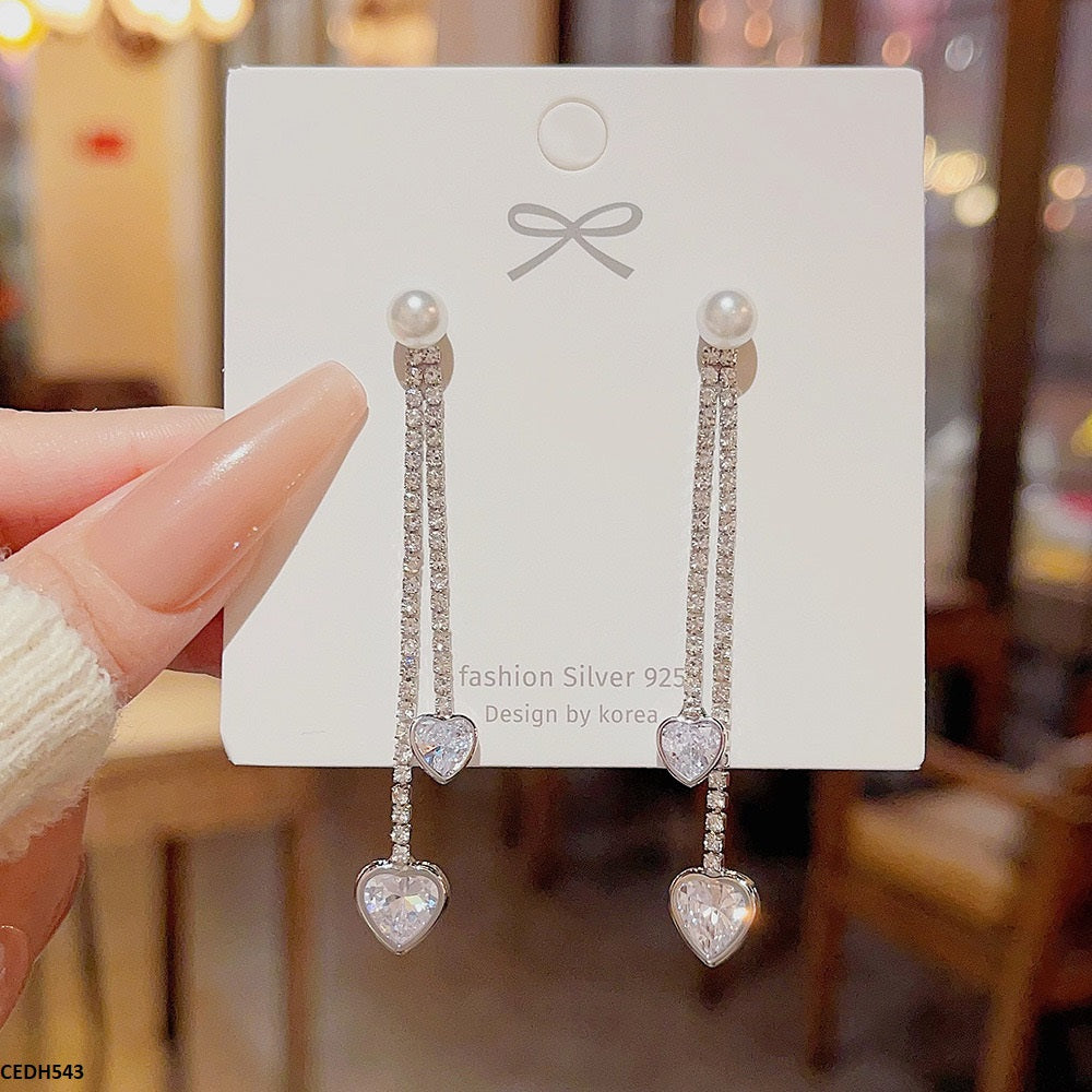 CEDH543 DDJ Round Chain Heart Drop Earrings - CEDH