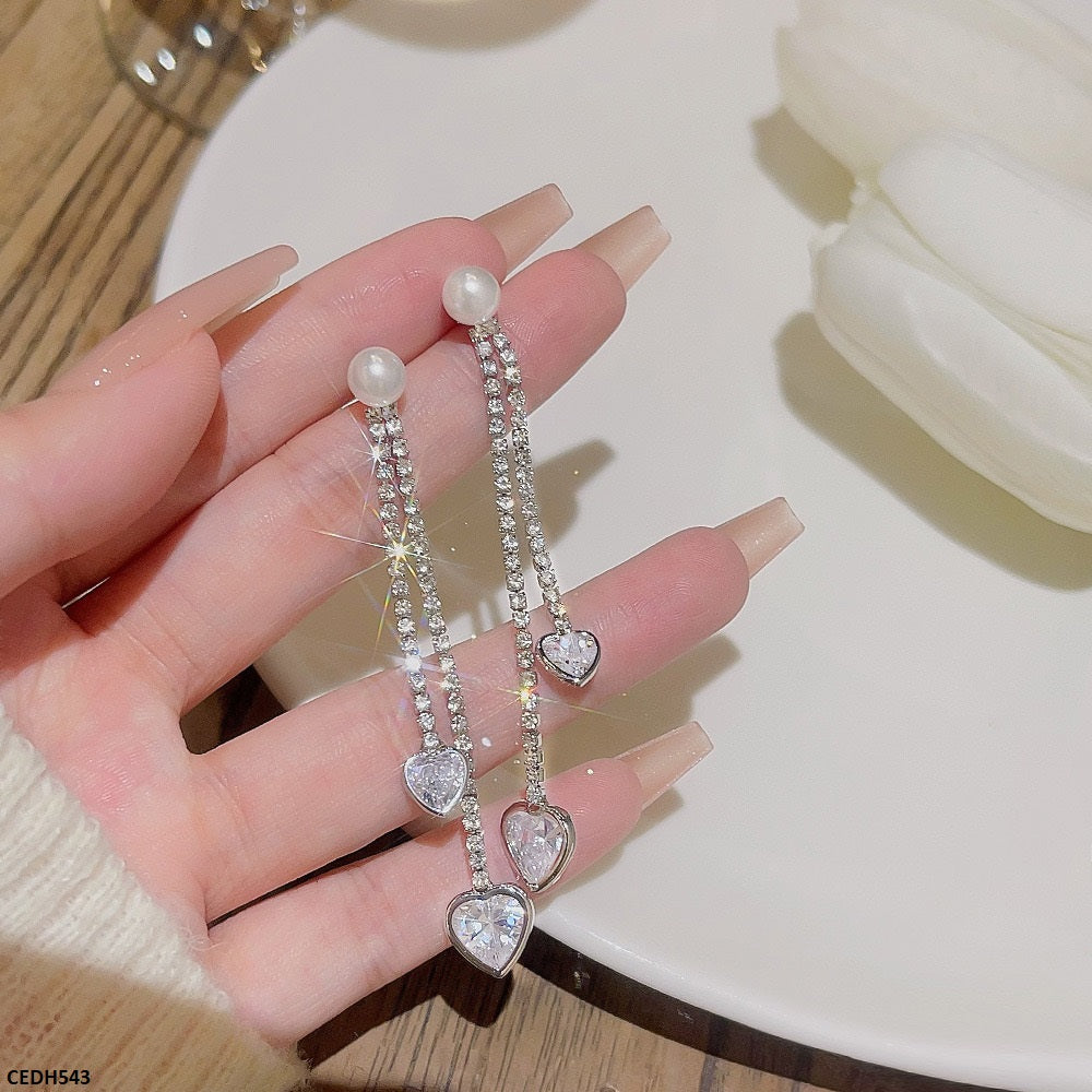 CEDH543 DDJ Round Chain Heart Drop Earrings - CEDH