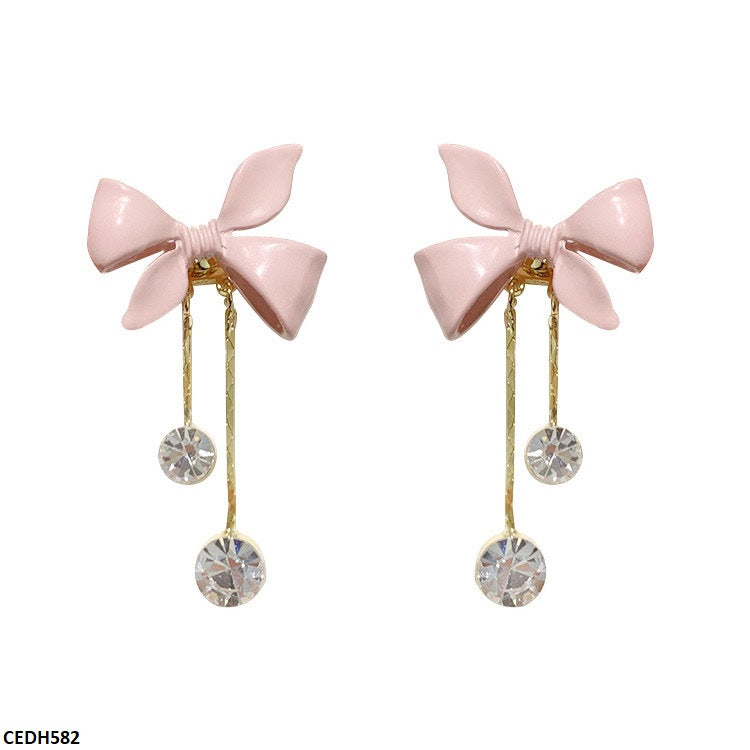CEDH582 ZCD Bow/Round Drop Earrings - CEDH