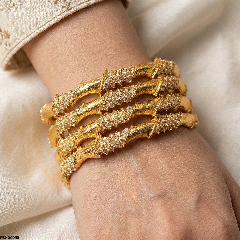 PBH00055 MZM Cross Stone Bangles 4 Pcs Set - PBRH