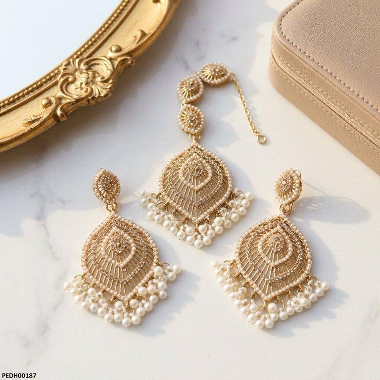 PEDH00187 MZM Tear Pearl Drop Earrings With Bindiya - PEDH