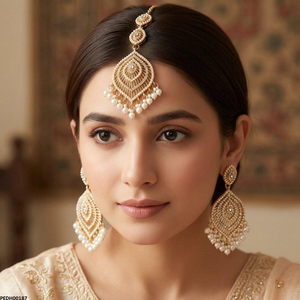 PEDH00187 MZM Tear Pearl Drop Earrings With Bindiya - PEDH