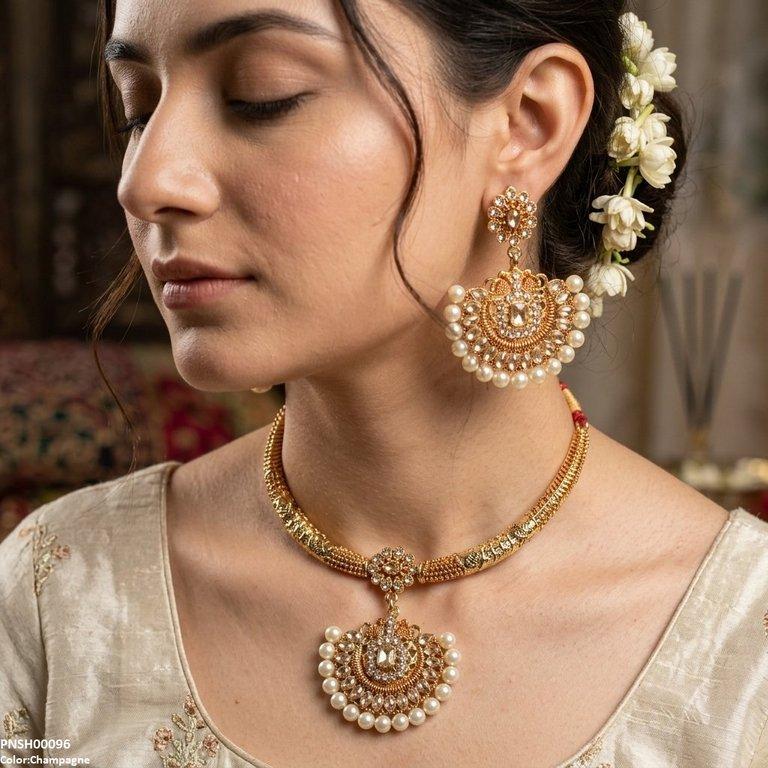 PNSH00096 SDQ Flower/Moon Pearl Necklace Set - PNSH