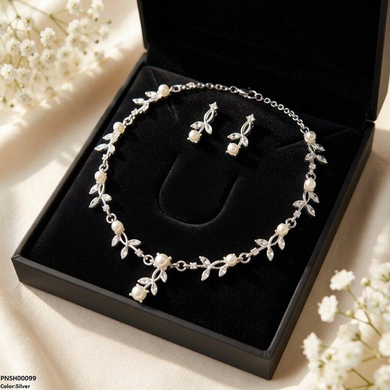 PNSH00099 SDQ Pearl Blossom Vine Necklace Set - PNSH