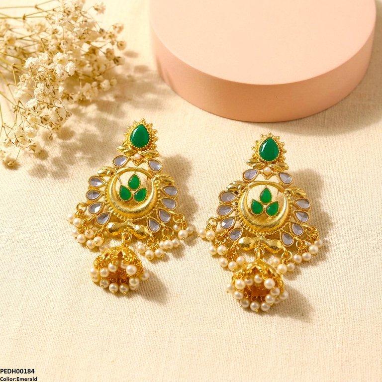 PEDH00184 SDQ Moon Pearl Jhumki Drop Earrings - PEDH