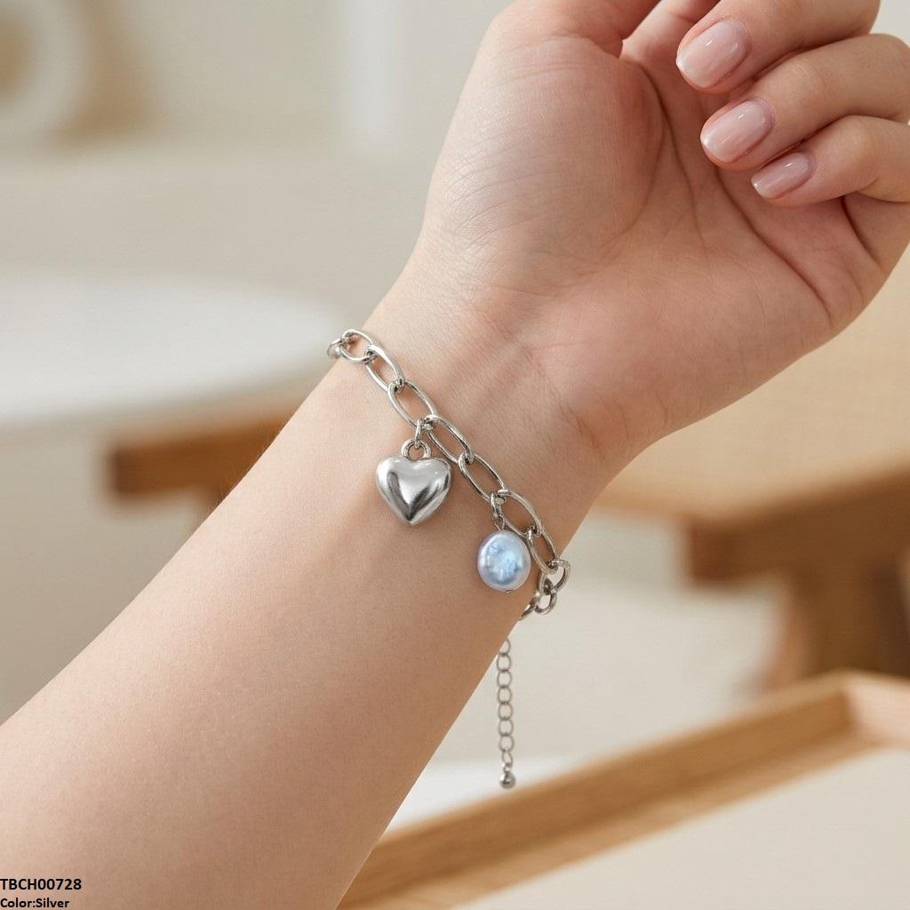 TBCH00728 QWN Pearl/Haert Stainless Steel Bracelet Adjustable - TBCH