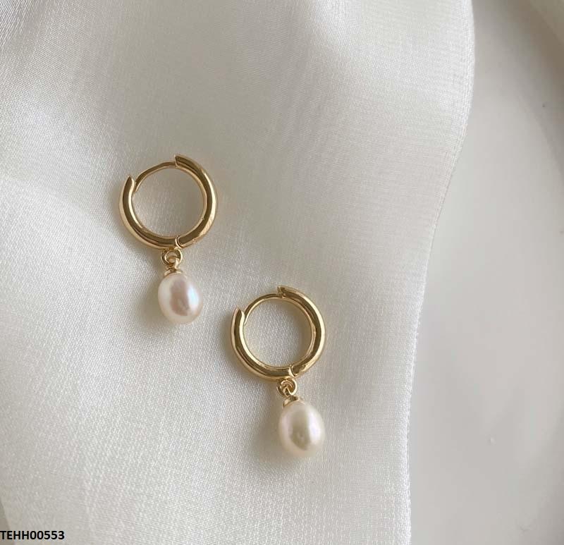 TEHH00553 QWN Stainless Steel Pearl Drop Hoops Pair - TEHH