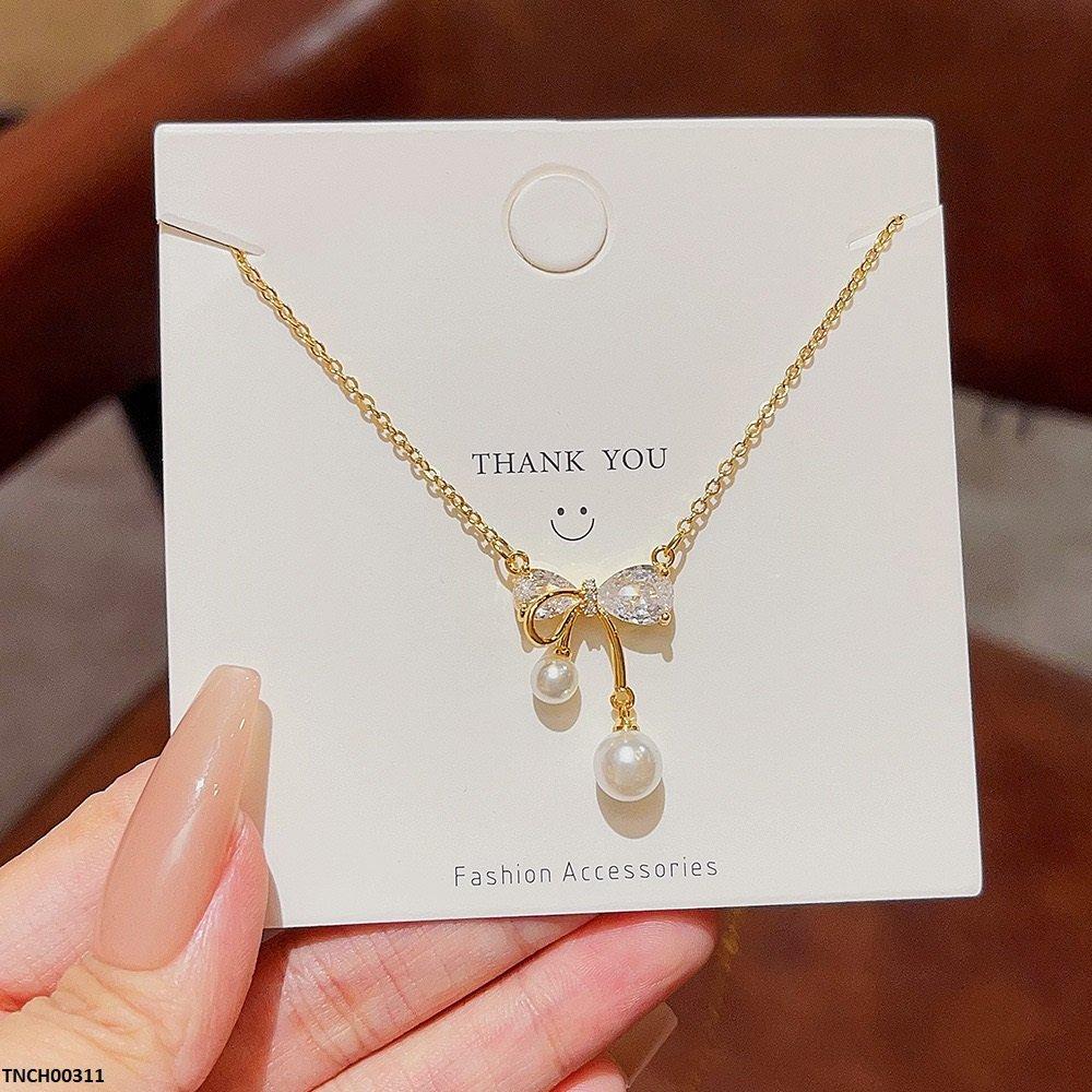 TNCH00311 DDJ Bow/Pearl Necklace - TNCH