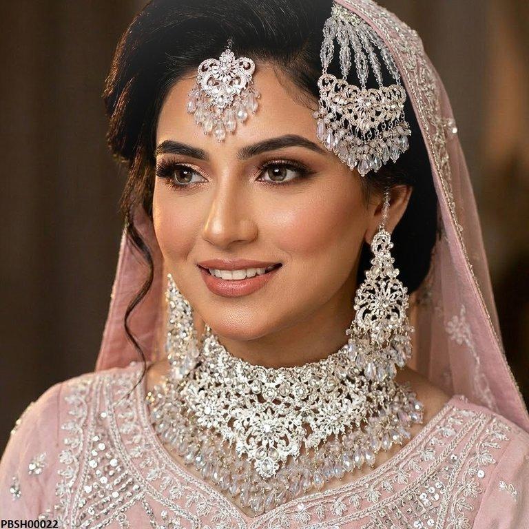 PBSH00022 SDQ Flower Bridal Necklace Set - PBSH