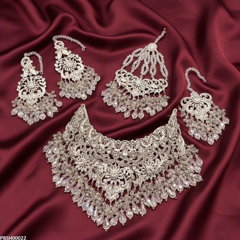 PBSH00022 SDQ Flower Bridal Necklace Set - PBSH
