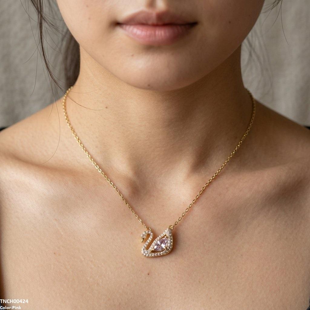 TNCH00424 TNR Stainless Steel Zircon Duck Necklace - TNCH