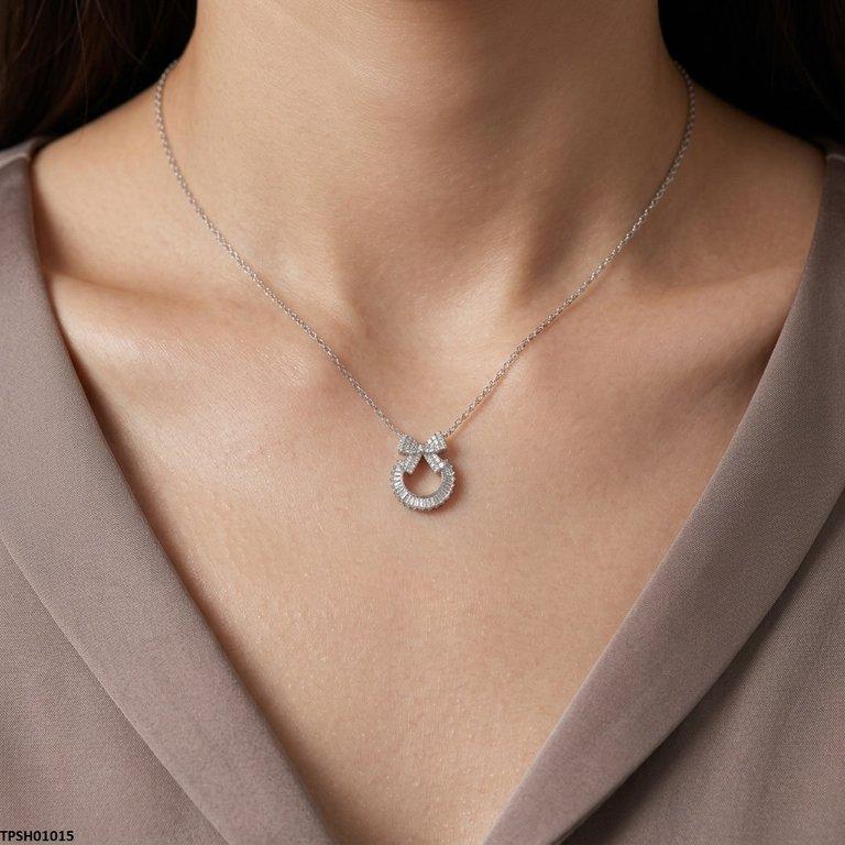 TPSH01015 TNR Stainless Steel Zircon Bow/Round Pendant - TPSH