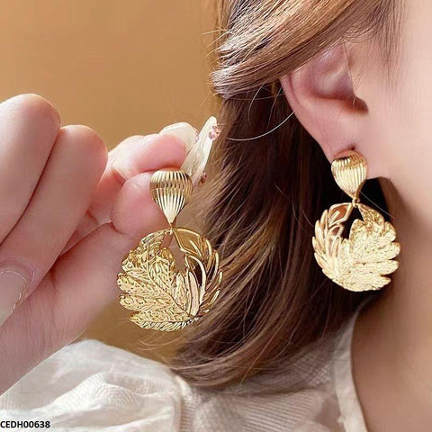 CEDH00638 ZHL Round Leaf Drop Earrings - CETH