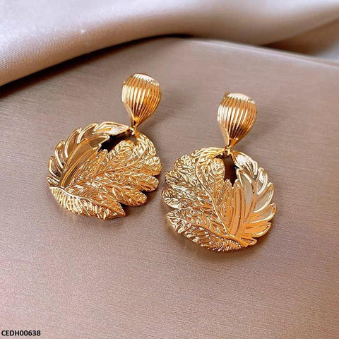 CEDH00638 ZHL Round Leaf Drop Earrings - CETH