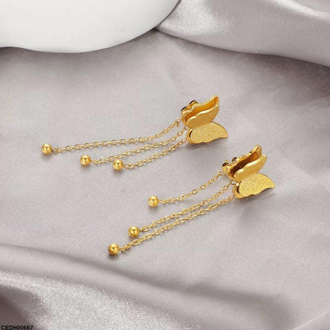 CEDH00667 DGF Double Butterfly Chain Drop Earrings - CEDH