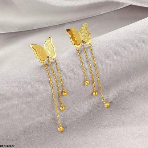 CEDH00667 DGF Double Butterfly Chain Drop Earrings - CEDH