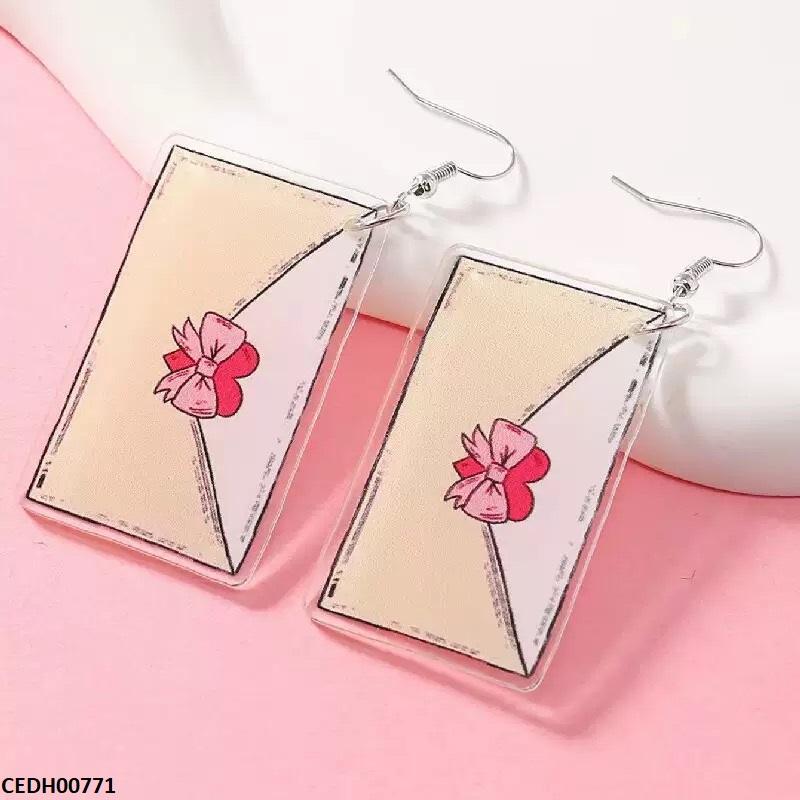 CEDH00771 QWN Printed Rectangle Drop Earrings - CEDH