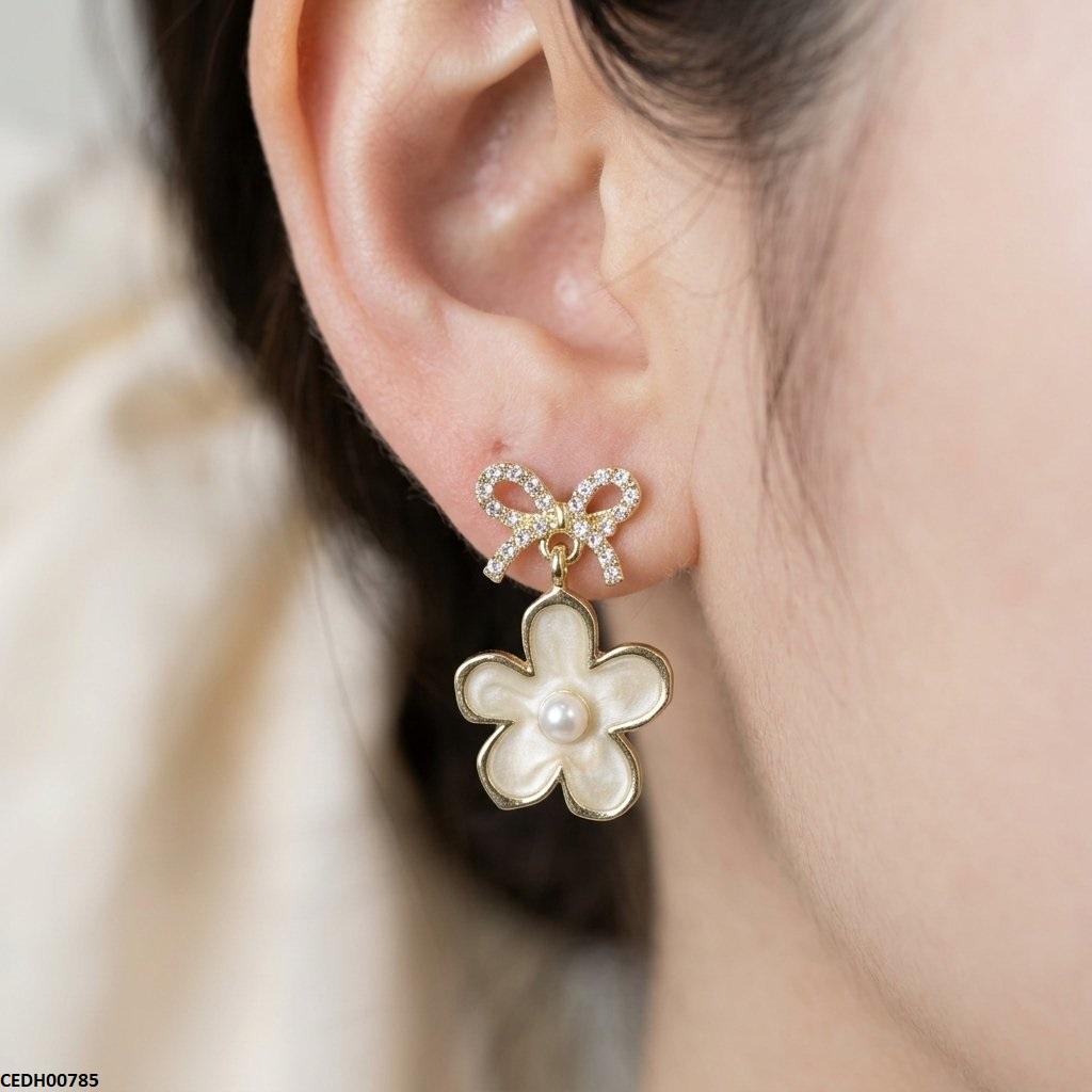 CEDH00785 DDJ Bow Flower Drop Earrings - CEDH