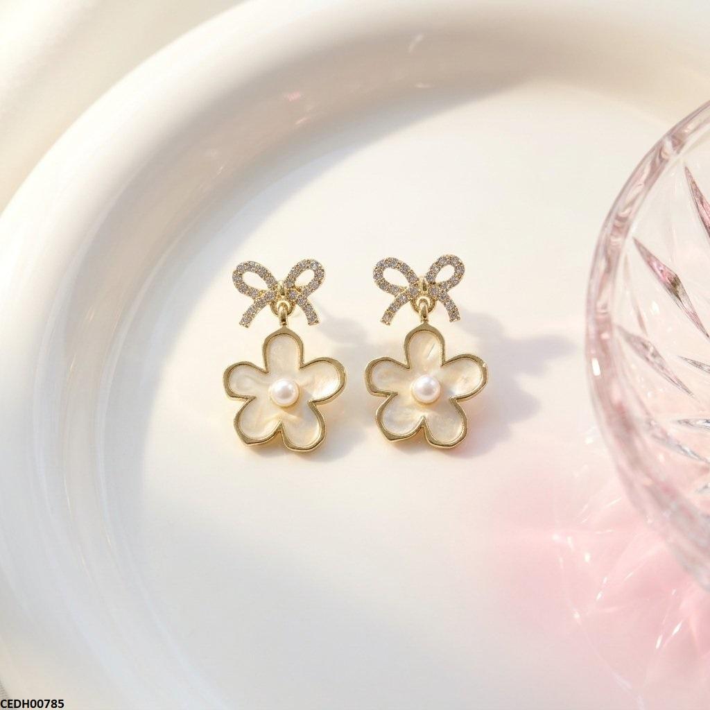 CEDH00785 DDJ Bow Flower Drop Earrings - CEDH