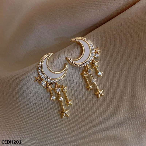 CEDH201 SIQ Moon Stars Drop Earrings Pair - CEDH