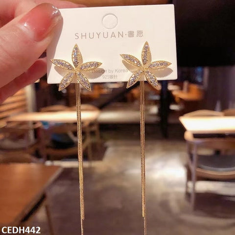 CEDH442 BTO Flower Curb Drop Earrings Pair - CEDH