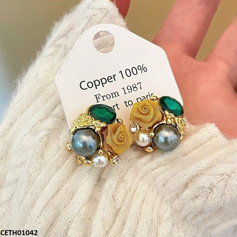 CETH01042 LSH Round/Oval Pearl Flower Tops Pair - CETH