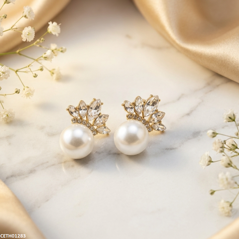 CETH01283 SYB Marquise Stone Pearl Tops Pair - CETH