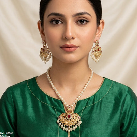 CMLH00066 MZM Oval/Flower Pearl Drop Mala Set -CMLH