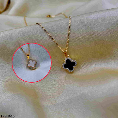 Get trendy with this stunning TPSH415 XST Two Side Clover Pendant from TJ Wholesale Pakistan. Made with high-quality fashion jewelry and artificial jewelry, this fashion accessory is a must-have for any fashion lover. Elevate your style with this unique and fashionable pendant.