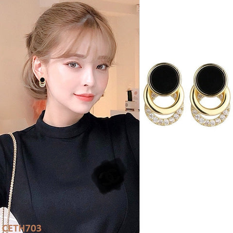 CETH703 ZLX Black Layered Circle Tops Pair - CETH