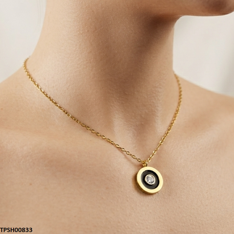 TPSH00833   QSJ Stainless Steel Round Stone Pendant - TPSH