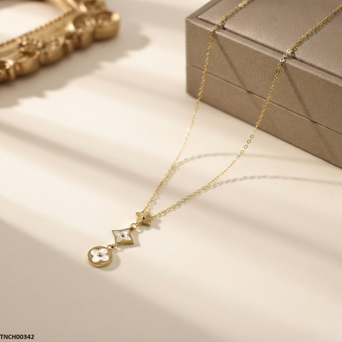 TNCH00342 QSJ Stainless Steel Star Round Drop Necklace - TNCH