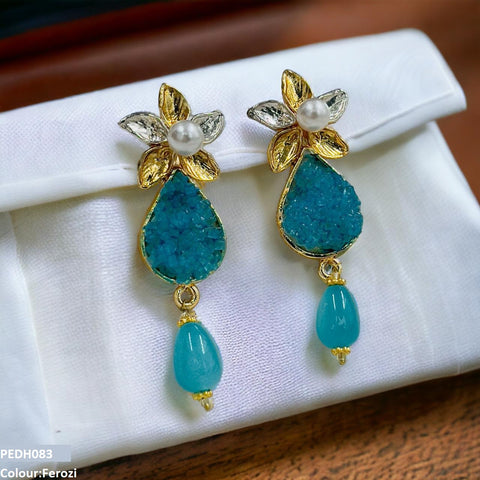 PEDH083 SDQ Flower Pearl Drop Earrings- PEDH