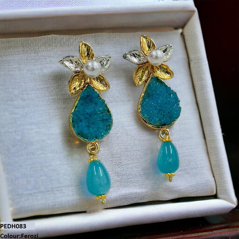PEDH083 SDQ Flower Pearl Drop Earrings- PEDH