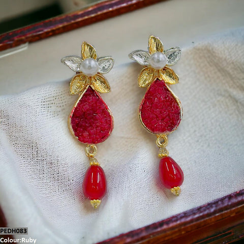PEDH083 SDQ Flower Pearl Drop Earrings- PEDH