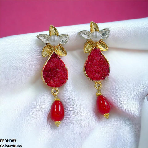 PEDH083 SDQ Flower Pearl Drop Earrings- PEDH