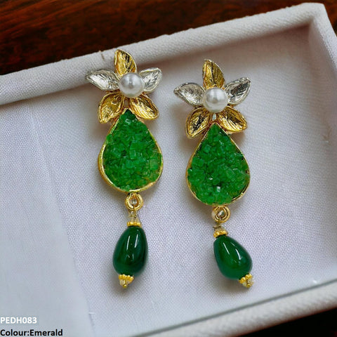 PEDH083 SDQ Flower Pearl Drop Earrings- PEDH
