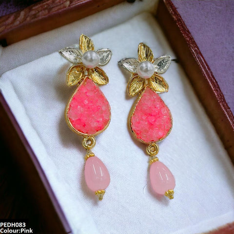 PEDH083 SDQ Flower Pearl Drop Earrings- PEDH