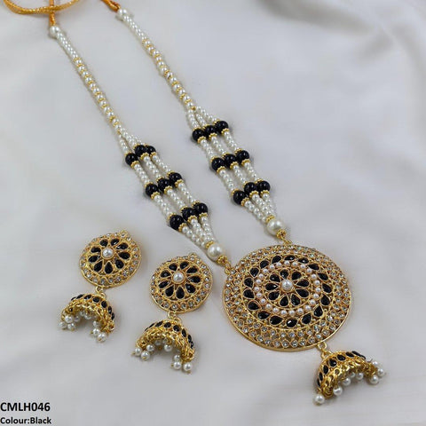 CMLH046 SDQ Cut Jhumki Drop Pearl Mala- CMLH