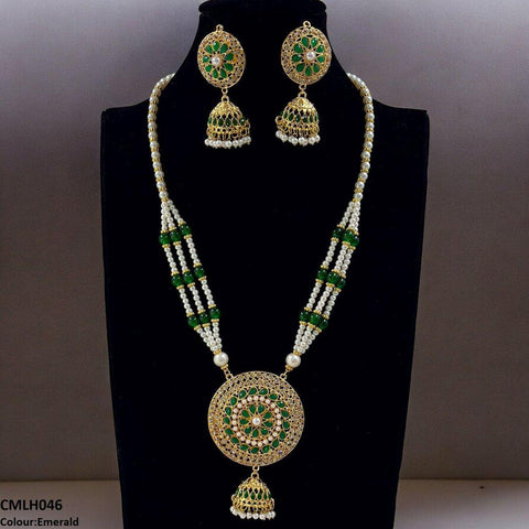 CMLH046 SDQ Cut Jhumki Drop Pearl Mala- CMLH