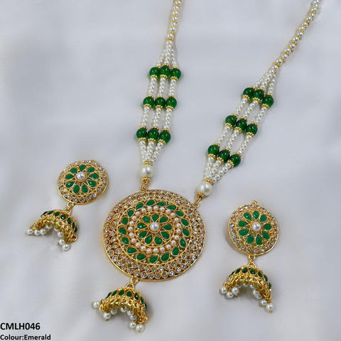 CMLH046 SDQ Cut Jhumki Drop Pearl Mala- CMLH