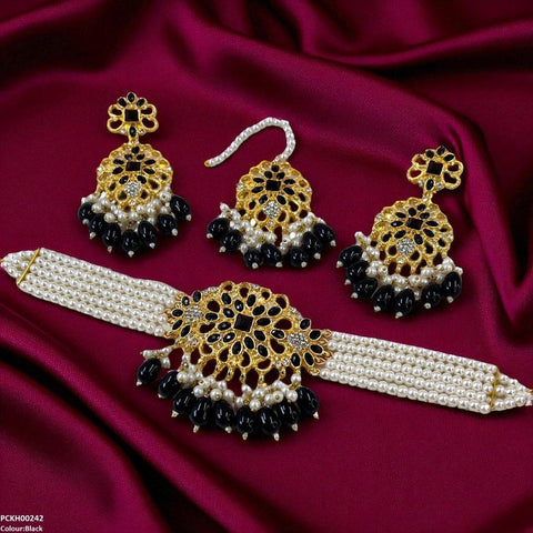 PCKH00242 MZM Square Flower Pearl Drop Choker Set - PCKH