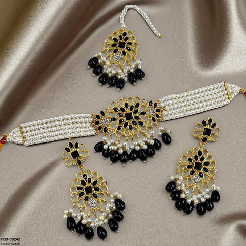 PCKH00242 MZM Square Flower Pearl Drop Choker Set - PCKH