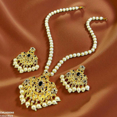 CMLH00066 MZM Oval/Flower Pearl Drop Mala Set -CMLH
