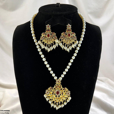 CMLH00066 MZM Oval/Flower Pearl Drop Mala Set -CMLH