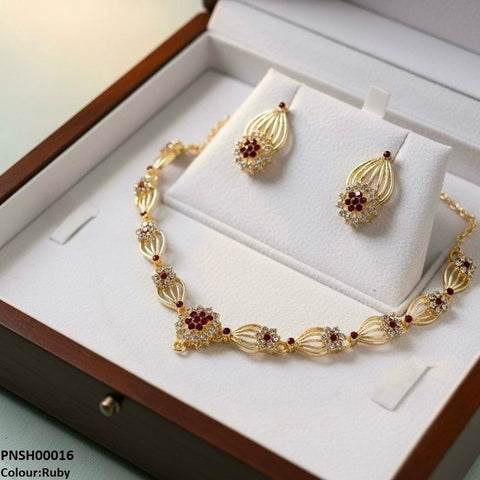 PNSH00016 SDQ Rose Flower Necklace Set - PNSH